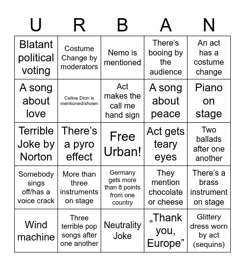 ESC Bingo 2025 Bingo Card