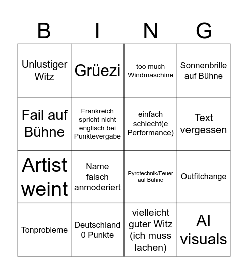 ESC Bingo Card