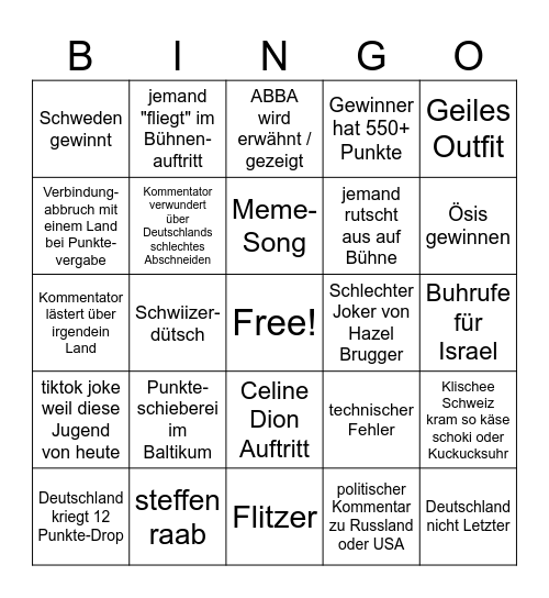 ESC 2025 Bingo Card