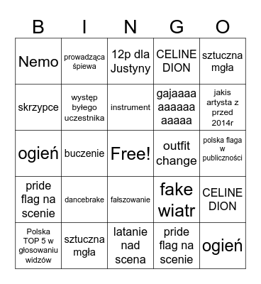 Eurovision bingio Bingo Card