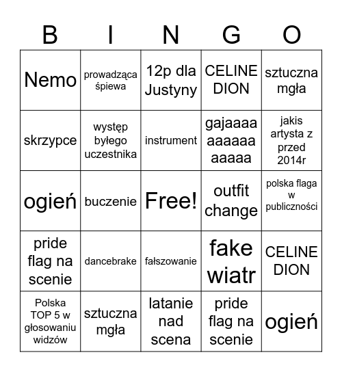 Eurovision bingio Bingo Card