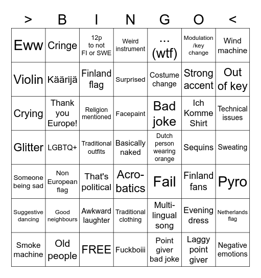 Korvfisk ESC FINALS bingo Card