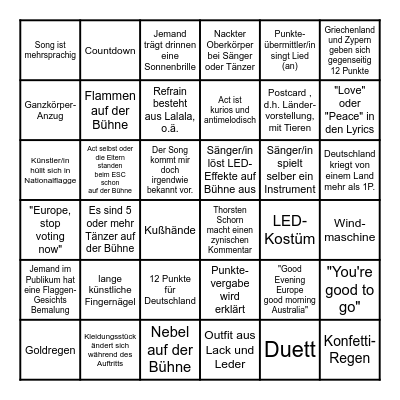 ESC 2025 Bingo (deutsch) Bingo Card