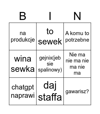Spalin I granix bingo Card