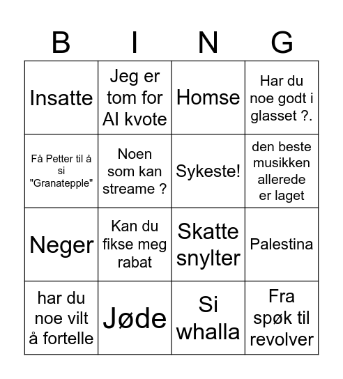 Petter Bingo Card