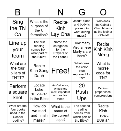 TN C1 Test Bingo Card