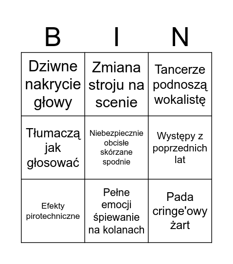 Eurowizja Bingo Card