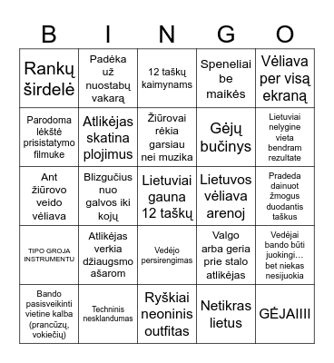 Eurovision 2025 Bingo Card