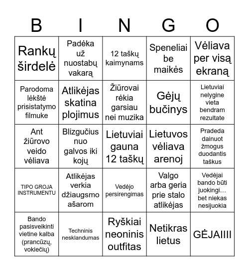 Eurovision 2025 Bingo Card