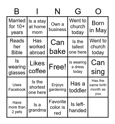 Mothers Bingo Card