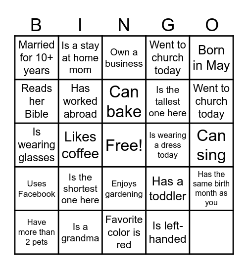 Mothers Bingo Card