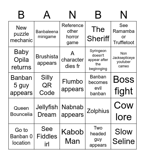 Banban 8 prediction Bingo Card