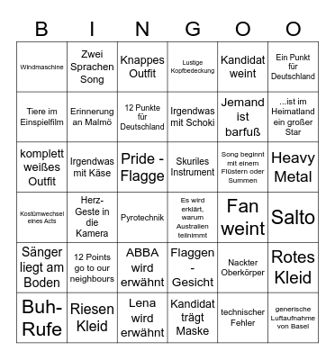 ESC 2025 Bingo Card