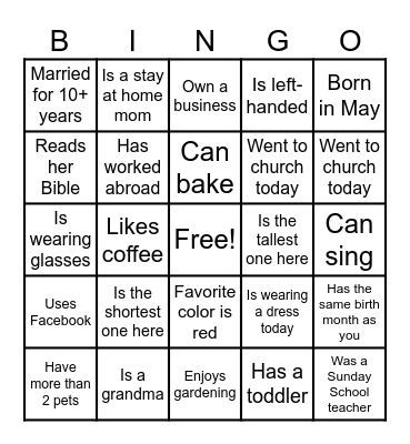 Mothers Bingo Card