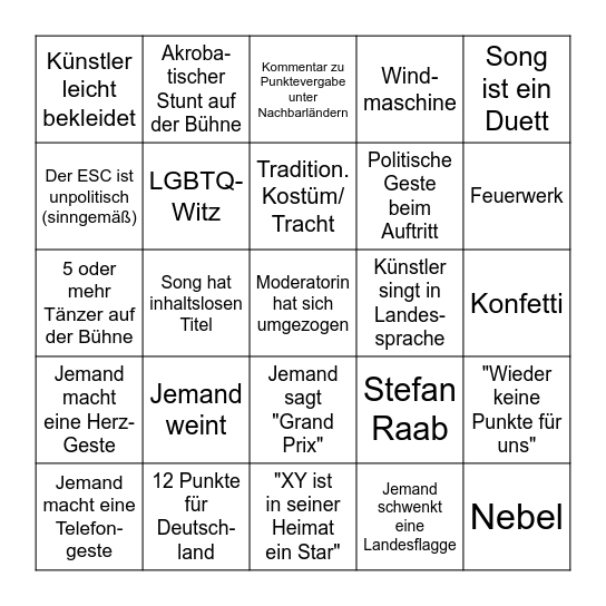 ESC Bingo Card