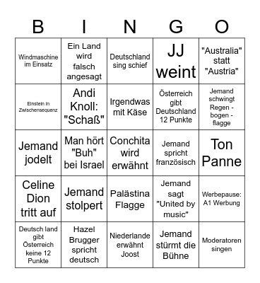ESC 2025 Bingo Card
