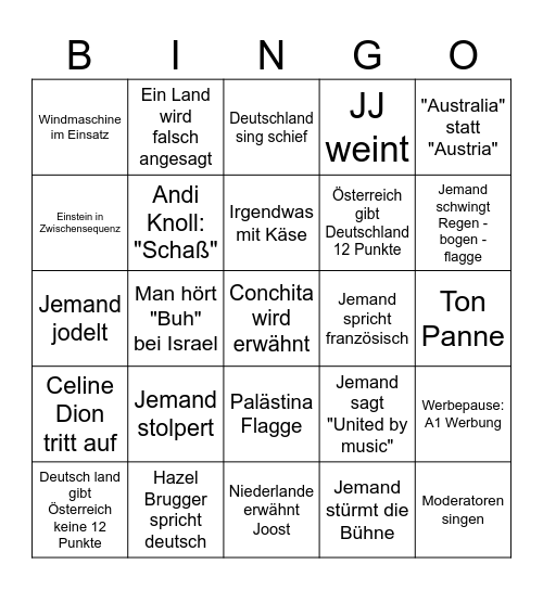 ESC 2025 Bingo Card
