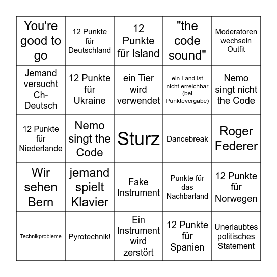 Esc Bingo Card