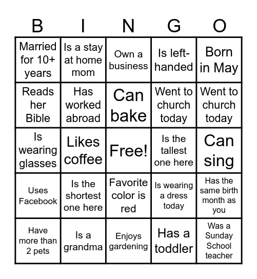 Mothers Bingo Card