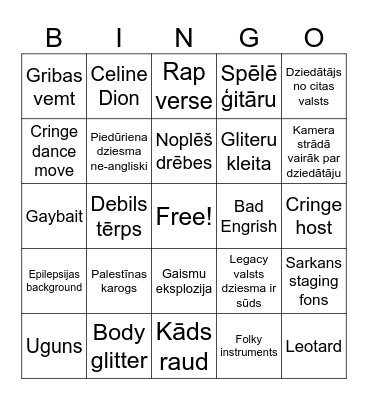 Yurovizhn Bingo Card
