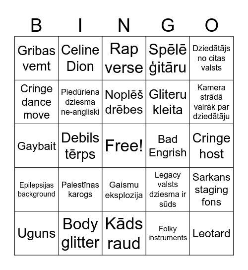 Yurovizhn Bingo Card