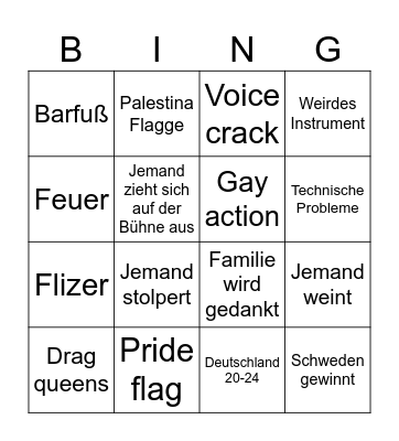 ESC 25 Bingo Card