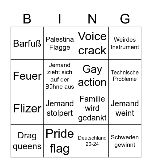 ESC 25 Bingo Card