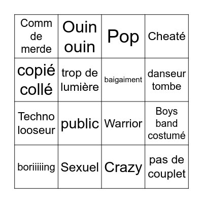 Eurovision bingo Card
