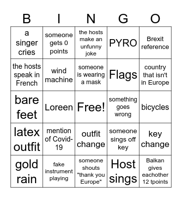 EUROVISION BINGO Card