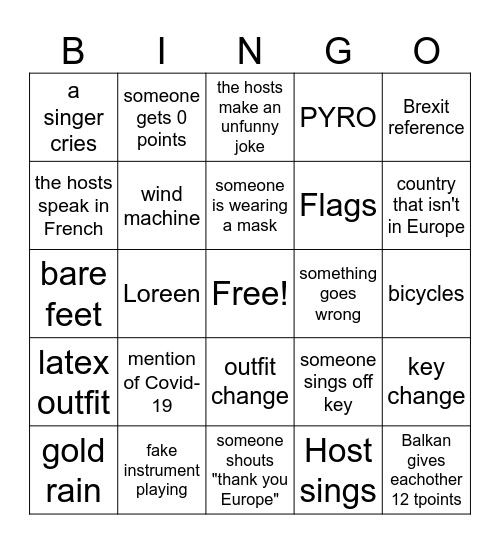 EUROVISION BINGO Card