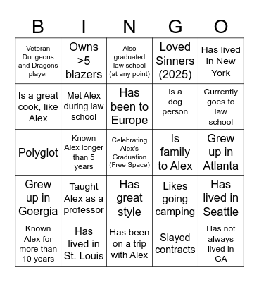 Garden Party (Human) Bingo Card