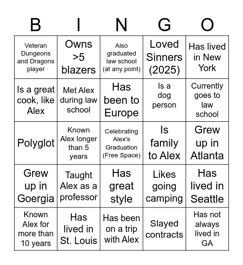 Garden Party (Human) Bingo Card