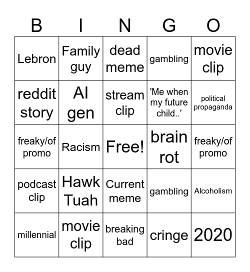 instagram bingo Card