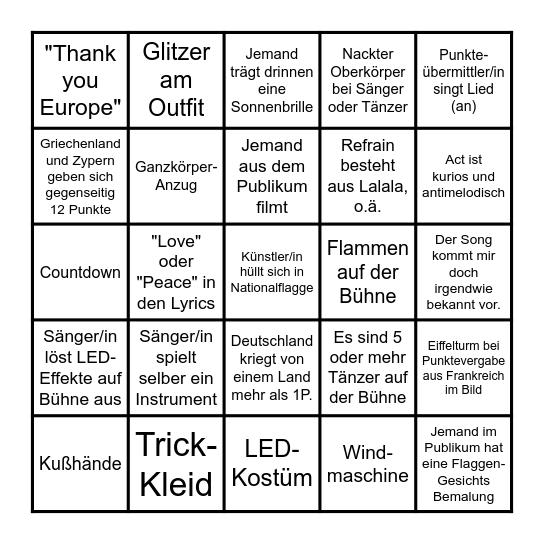 ESC 2025 Bingo (deutsch) Bingo Card