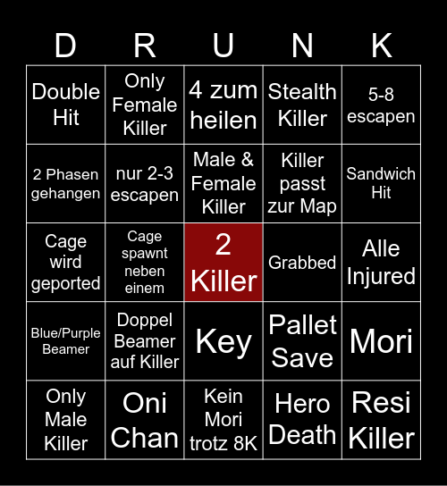 Drunk by Daylight 2v8 Bingo Card