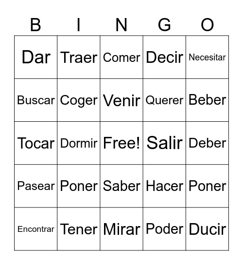 Spanish Bingo Card