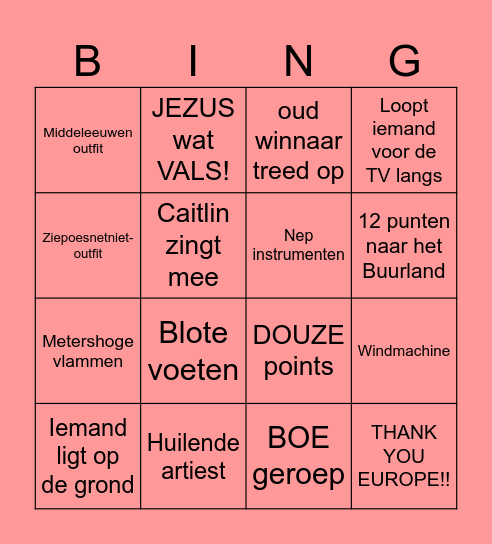 Songfestival 2025 Bingo Card