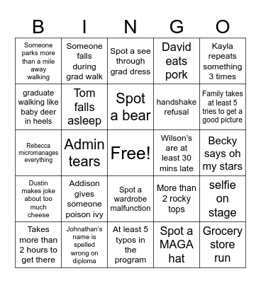 Graduation Day Bingo Card