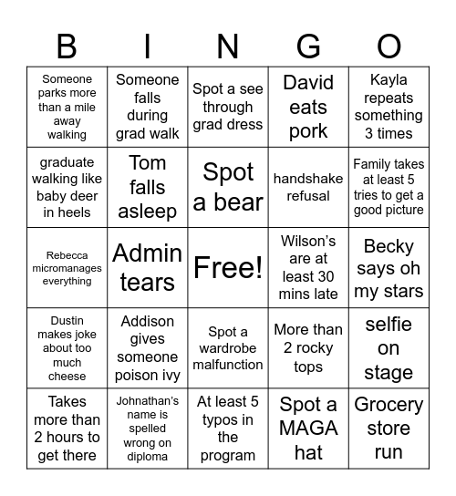 Graduation Day Bingo Card