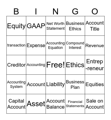Accounting  Chapter 1 Bingo Card