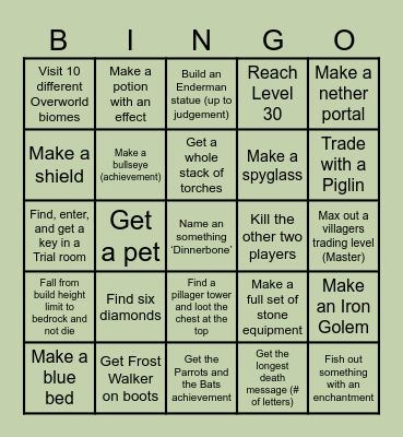 Minecraft Bingo Card