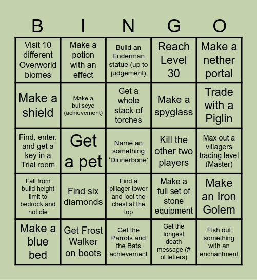 Minecraft Bingo Card