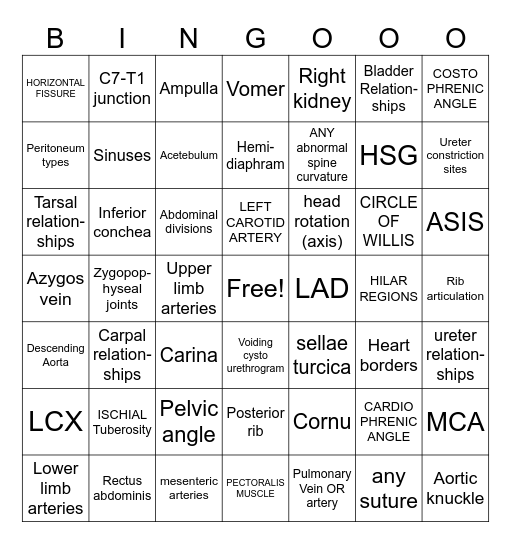 radio anatomy Bingo Card