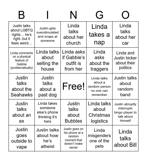 Family Visit Bingo Card Bingo Card