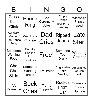 Wedding Bingo! Bingo Card