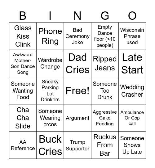 Wedding Bingo! Bingo Card