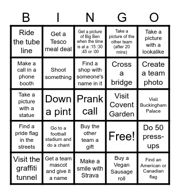 Pookies London Bingo Card