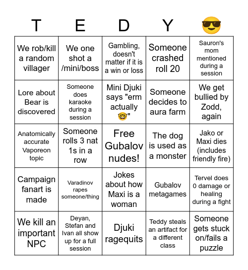 D&D bingo card 2025 Bingo Card