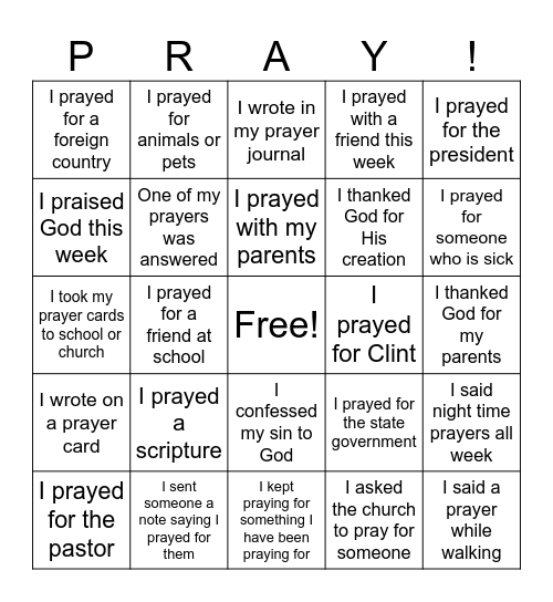 Prayer Cards Bingo Card