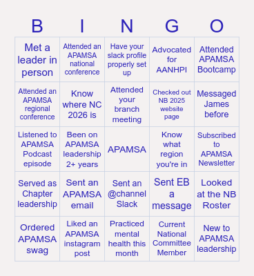 APAMSA GAME NIGHT Bingo Card